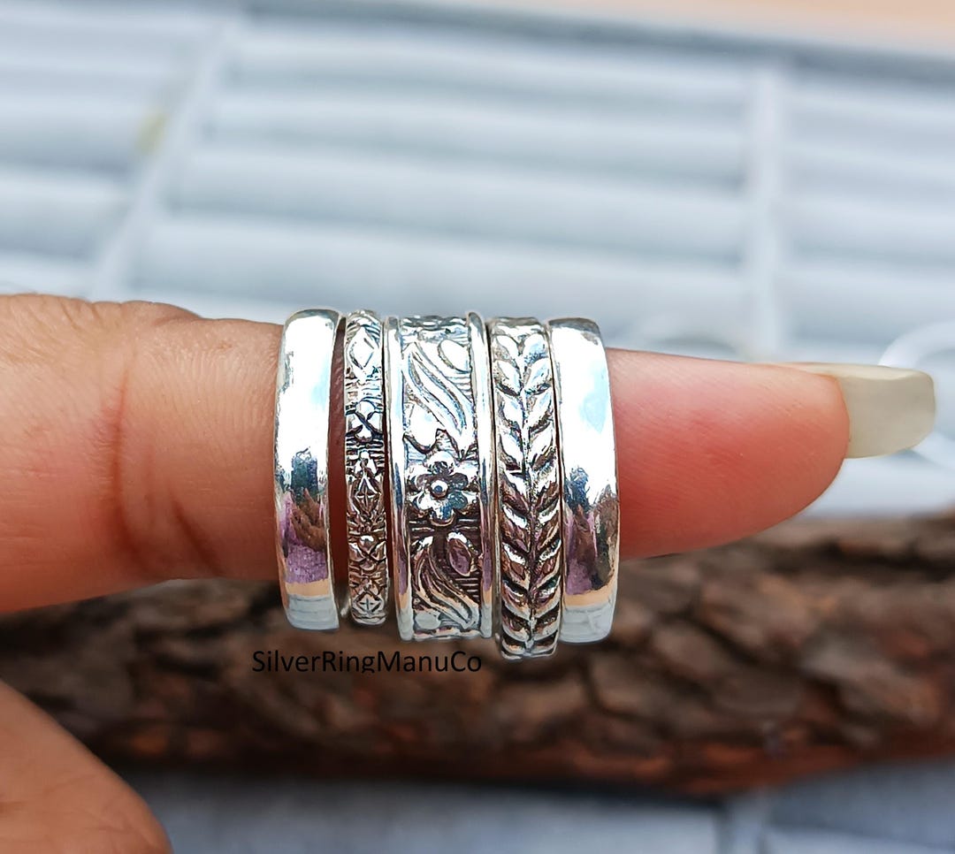 Silver Stacking Rings, 925 Sterling Silver Ring, Set of 5 Rings Silver ...