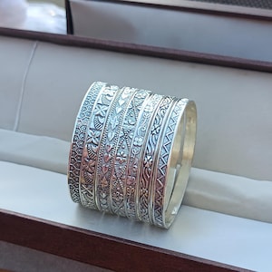 Pulseras de plata de ley 925, hechas a mano, juego de 7 pulseras, pulseras apilables, pulseras de plata, pulsera maravillosa para, pulseras de 7 días