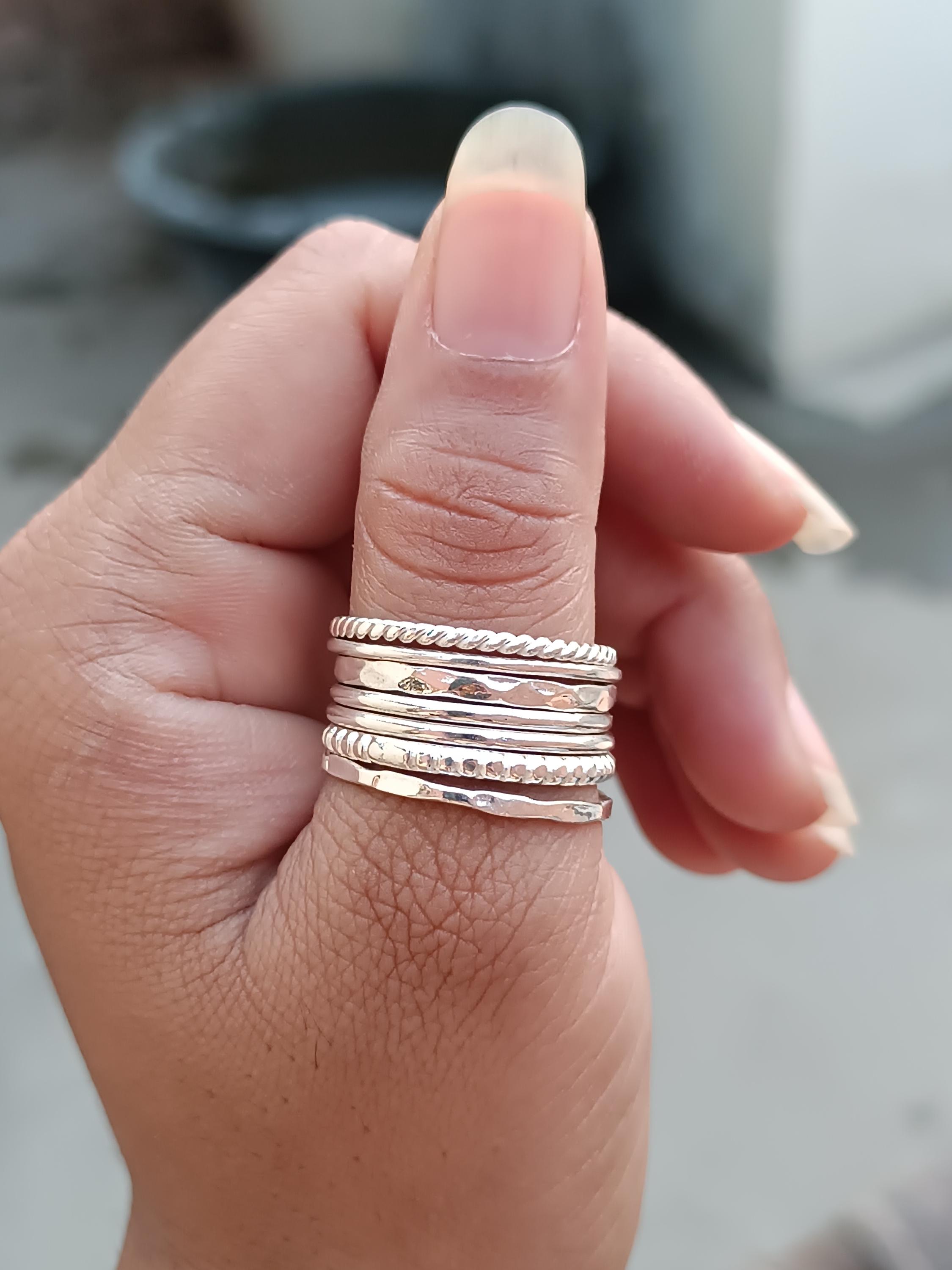 Silver Ring Set, Women Ring, Hammered Ring, 925 Sterling Silver