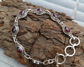 Red Garnet Silver Bracelet, 925 Sterling Bracelet, Handmade Bracelet, Woman Bracelet, Statement Bracelet, Gemstone Bracelet, Gift For Her
