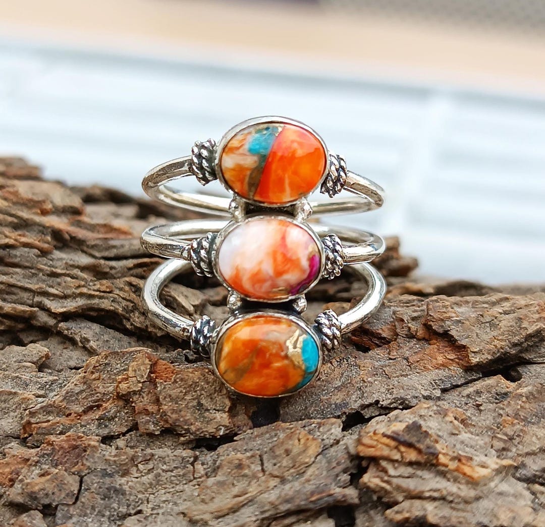 Oyster Turquoise Ring, Three Stone Ring, 925 Sterling Silver Ring ...