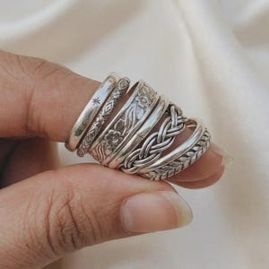Stacking 8 Ring Set Of Silver Rings, 925 Sterling Silver, Handmade Ring, Assorted Patterns Ring, Thick & Thin Silver Ring, Christmas Gift.