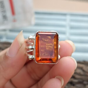 シトリンリング シルバーバンドリング、925スターリングシルバーリング、女性へのギフトリング、プロポーズリング、人気のリング、ハンドメイドリング、彼女へのギフト