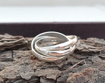 925 Sterling Silver Ring, Handmade Ring, Silver Triple interlocked Ring, Multi Band Rings. Three Rolling Ring Thumb Ring, Multi Band Ring