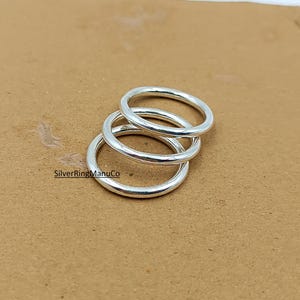 Set of 3 Solid 925 Sterling Silver Stacking Rings, Plain Round Band Rings.