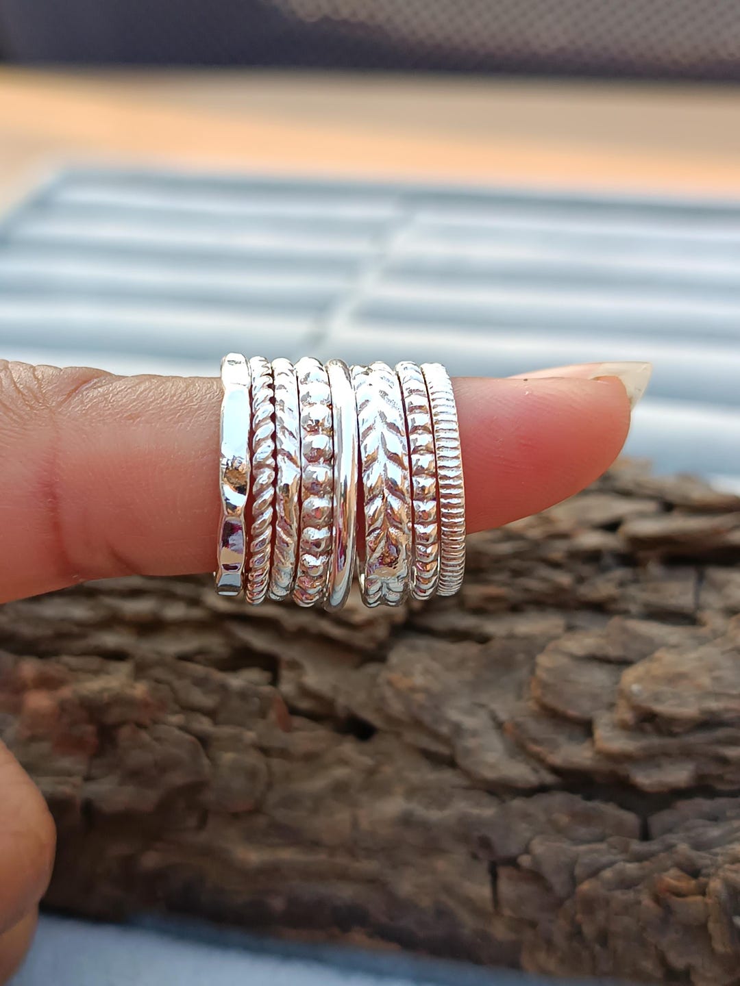 Silver Stacking Rings, 925 Sterling Silver Ring, Set of 8 Rings Silver ...