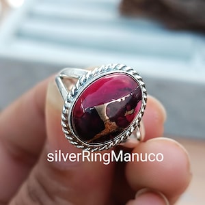 Anello turchese con dalia rosa rossa, anello in argento sterling 925, gioielli da donna fatti a mano, gioielli con pietra preziosa turchese naturale con dalia rosa rossa.