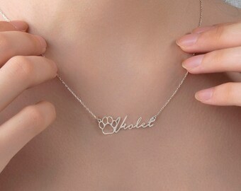 18K Gold Custom Pet Name Necklace, Personalized Mothers Gift