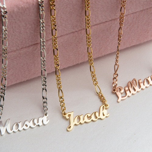 18K Gold Custom Name Necklace 14K Solid Gold Name Pendant Etsy