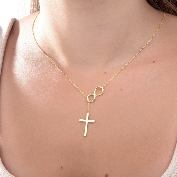 Silver Infinity Crucifix Pendant, Gold Eternity Cross Necklaces, Birthday Gifts For Her, Religious Necklace For Mom, Gifts For Mother's Day