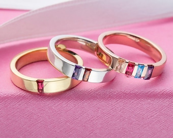14K Gold Baguette Birthstone Ringe, personalisierte Geschenke für Mama, mehrere Birthstone Familienringe, Geschenke für Großmütter, bestes Geschenk für Mütter