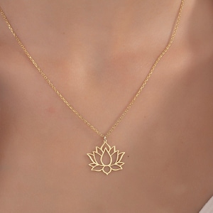 14K Solid Gold Lotus Flower Necklaces, Bridesmaid Gifts, Moms Gift, Lotus Pendants For Women, Birthday Gifts For Her, Gifts For Mother's Day