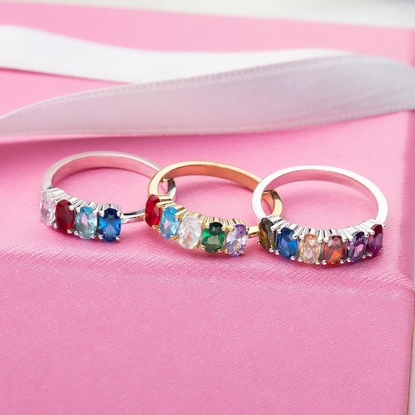 Personalized Birthstone Ring, Family Birthstone Jewelry, Custom Mother Ring, Birthday Gift for Mom