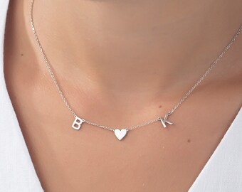14K Gold Initial Necklace, Personalized Name Letter Necklace, Family Jewelry