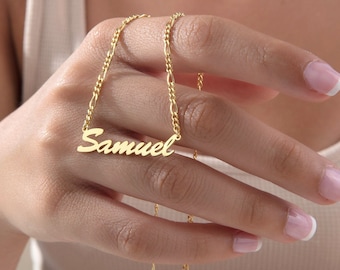 14K Gold Name Necklaces For Mom, Silver Name Figaro Chain Necklace, Personalized Jewelry For Women, Gifts For Sister, Best Gift For Mothers