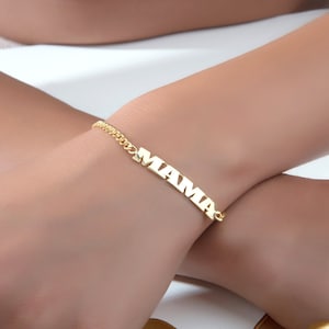 14K Gold Curb Chain Name Bracelets, Personalized Gift For Mom, Nameplate Gourmet Chain Bracelet, Custom Made Jewelry, Best Gift For Mothers