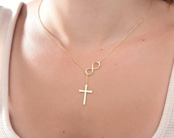 Gold Plated Eternity Cross Necklace, Silver Infinity Cross Pendant, Birthday Gift For Her, Religious Jewelry For Mom, Best Gift For Mothers