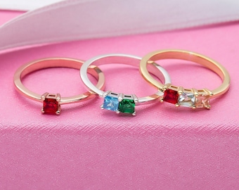 14K Gold Princess Birthstone Rings, 10K Gold Multi Birthstone Ring For Mom, Personalized Gift, Birthday Gift For Her, Best Gift For Mothers