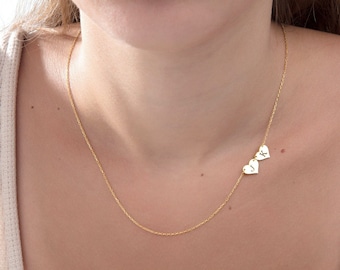 14K Gold Sideways Initial Heart Necklace, Personalized Name Pendant