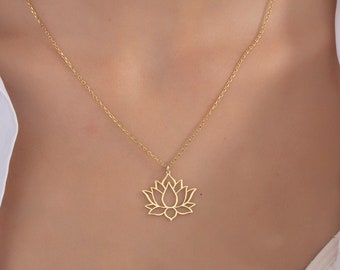 14K Solid Gold Lotus Flower Necklaces, Bridesmaid Gifts, Moms Gift, Lotus Pendants For Women, Birthday Gifts For Her, Best Gift For Mothers