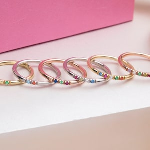 10K Gold Dainty Birthstone Rings, Personalized Gift For Mother, 14K Stackable Birthstone Ring, Silver Gemstone Bands, Best Gift For Mothers