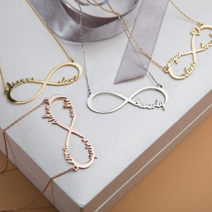 Silver Infinity Name Necklace, Personalized Gifts, Gold Plated Eternity Necklace, Multi Name Family Necklace For Mom, Best Gift For Mothers