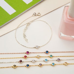 14K Gold Birthstone Bracelets For Women, Personalized Gift For Mom, Silver Spaced Birthstone Bracelet, Gifts For Her, Best Gift For Mothers