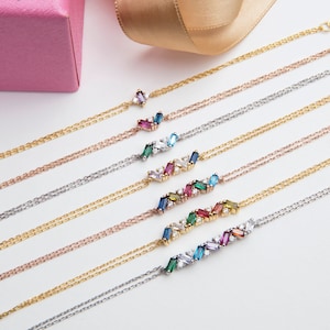14K Gold Baguette Birthstone Bracelets, Personalized Gift For Mom, Silver Baguette Birthstone Bracelet, Gift For Her, Best Gift For Mothers