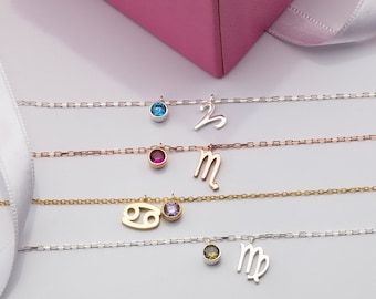18K Gold Zodiac Bracelet, Personalized Birthstone Jewelry