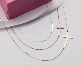 Sterling Silver Sideways Cross Necklace, Dainty Religious Jewelry