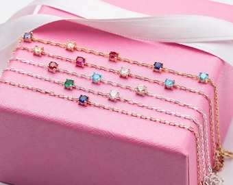14K Gold Birthstone Bracelet, Personalized Gemstone Jewelry Gift