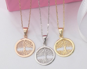 14K Gold Tree of Life Pendants, Silver Family Tree Of Life Medallion, Tree of Life Necklaces, Birthday Gifts For Mom, Best Gift For Mothers