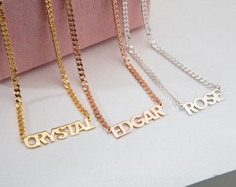14K Solid Gold Name Necklaces For Women, 18K Gold Name Necklace With Gourmet Curb Chains, Personalized Gifts For Mom, Best Gift For Mothers