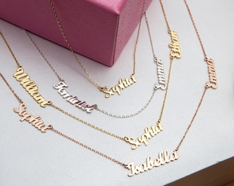 Personalized 14K/18K Solid Gold Name Necklace, Family Keepsake