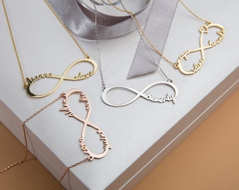 Silver Infinity Name Necklace, Personalized Gifts, Gold Plated Eternity Necklace, Multi Name Family Necklace For Mom, Gifts For Mother's Day