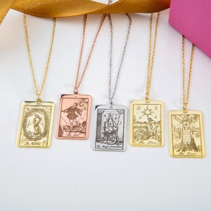 Geschenke für Muttertag, Silber Tarot-Karten-Halsketten, personalisierte Geschenke, Witchy Halsketten, 14K Vergoldete Tarot-Anhänger, spiritueller Schmuck