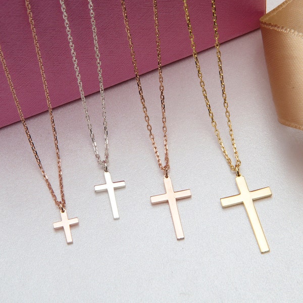 14K Gold Dainty Cross Necklaces, 18K Solid Gold Cross Pendants, Religious Necklaces For Women, Birthday Gift For Mom, Gifts For Mother's Day