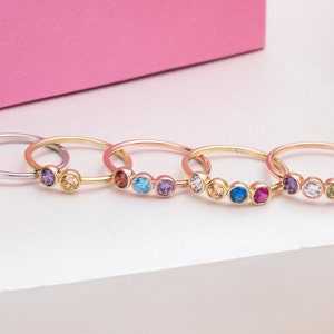 14K Gold Dainty Birthstone Rings, Personalized Gifts, 10K Gold Family Birthstone Rings For Mom, Custom Made Jewelry, Best Gift For Mothers