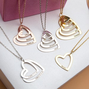 Geschenke für Muttertag, 14K Gold Herz Namenskette, Silber Namensketten, graviertes Herz Familienname Anhänger, maßgeschneiderte Geschenke für Mama