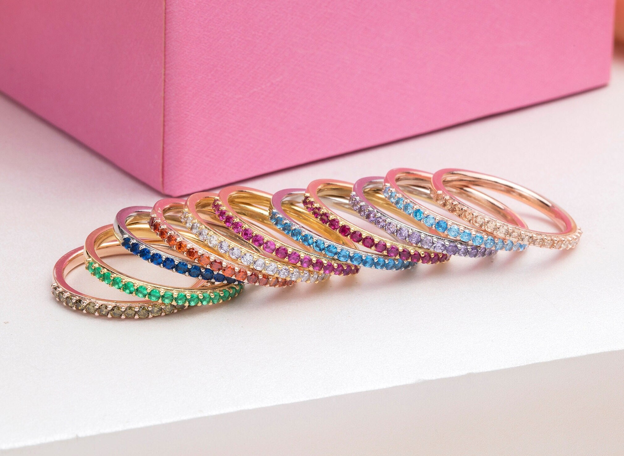 14K Gold Halbe Ewigkeit Birthstone Ringe, Mutters Geschenk, 10K Gold Infinity stapelbare Ringe, 18K Stapeln Birthstone Ringe, bestes Geschenk für Mütter