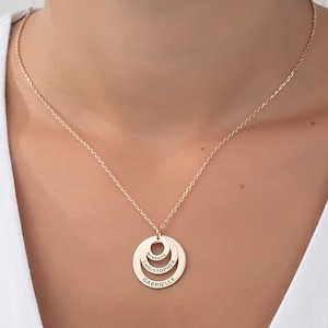 14K Gold Name Necklaces For Women, Child&#39;s Name Necklace For Mom, Name Engraved Circle Necklaces, Personalized Gifts, Best Gift For Mothers