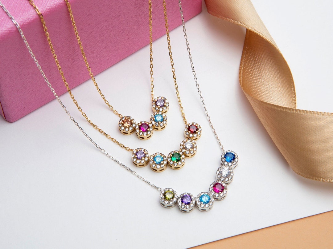 14K Gold Birthstone Necklace, Personalized Mother's Jewelry - Etsy