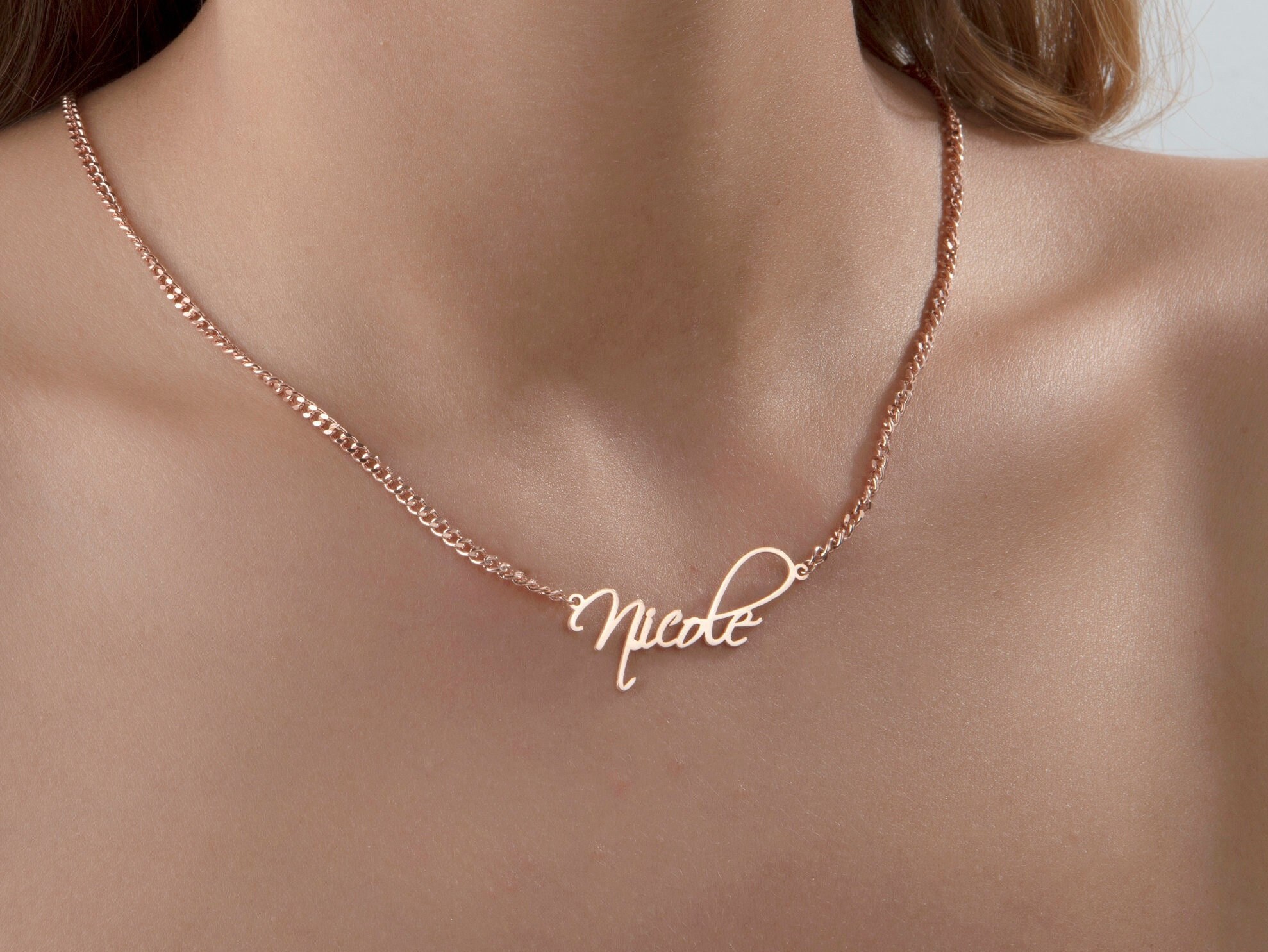 18K Solid Gold Name Curb Chain Necklaces, Personalized Gifts, 14K Gold Name Necklace With Cuban Chain, Gifts For Her, Best Gift For Mothers