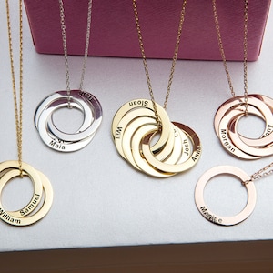 Sterling Silver Name Necklaces, 14K Gold Name Necklace, Engraved Circle Family Necklaces, Personalized Gifts For Mom, Best Gift For Mothers