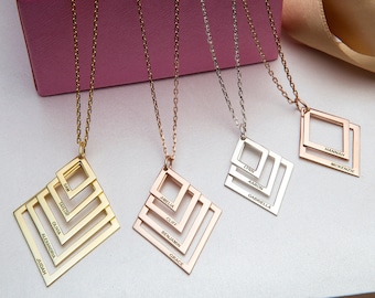 Sterling Silver Multi Name Necklaces, 14K Gold Family Name Necklaces For Mom, Marquise Pendants, Personalized Gifts, Best Gift For Mothers