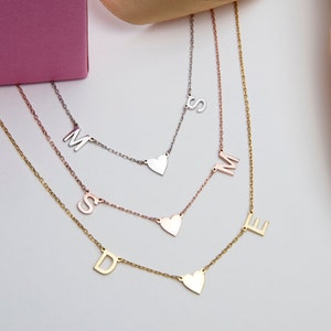 Regalos para el Día de la Madre, Collar de Corazón con Iniciales de Nombre para Pareja, Regalos para Novia, Collares de Iniciales de Plata para Mujer, Regalos Personalizados