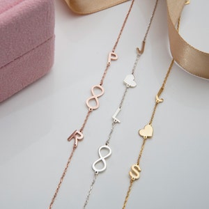 14K Gold Custom Made Letter Bracelet, Silver Couples Initial Bracelet WIth Heart Symbol, Personalized Gifts For Mom, Best Gift For Mothers