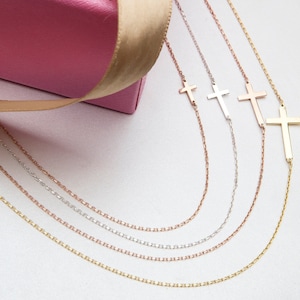 14K Solid Gold Sideways Cross Necklaces, 18K Gold Dainty Cross Necklaces For Women, Religious Jewelry, Gifts For Mom, Best Gift For Mothers