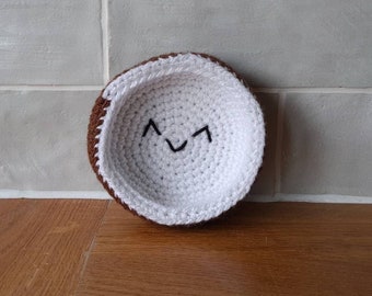 Coconut Plushie | Handmade Crochet Tropical Decor | Kawaii Amigurumi Coconut Shell