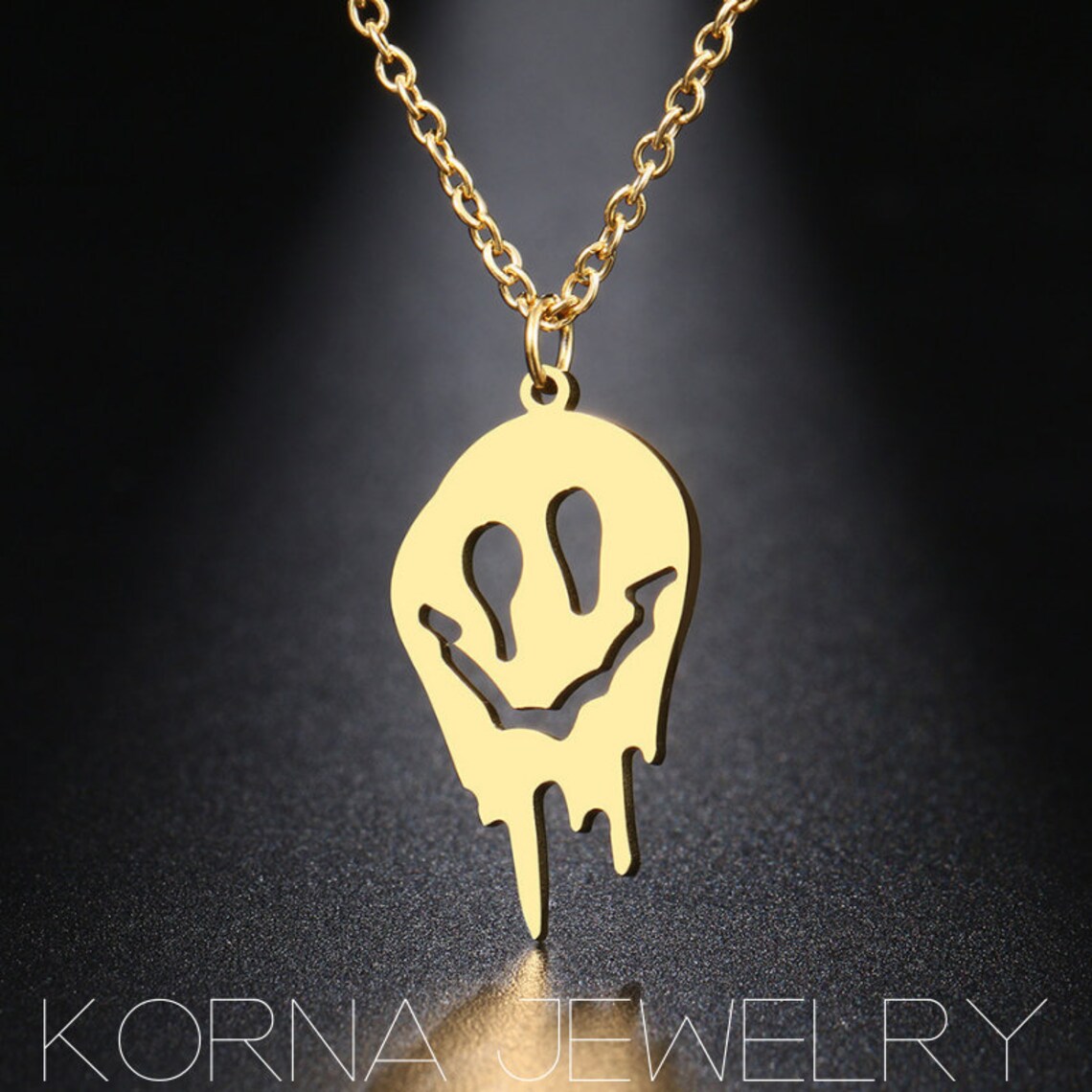 Drippy Smiley Face Necklace Melting Face Pendant Emoji Charm Etsy